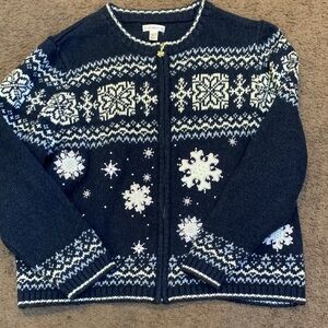 Navy Snowflake Cardigan Sweater